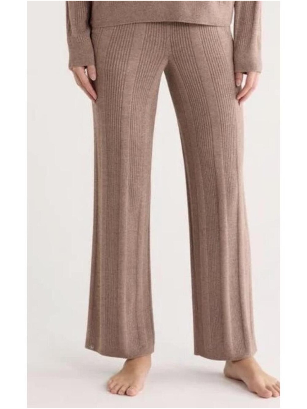 Barefoot Dreams CozyChic Ultra Lite Metallic Rib Wide Leg Pant Brown 2X